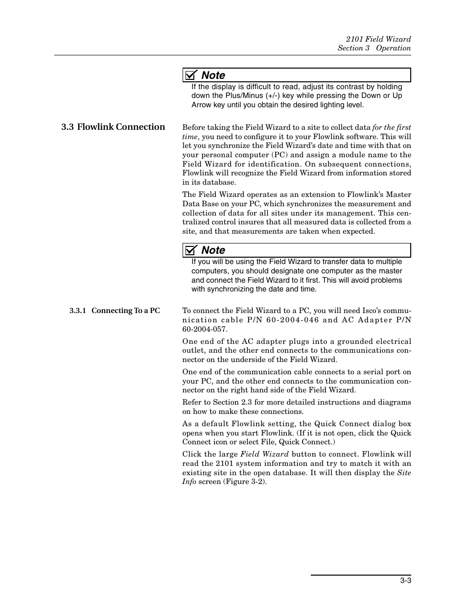 3 flowlink connection, 1 connecting to a pc, 3 flowlink connection -3 | 1 connecting to a pc -3 | Teledyne Field Wizard 2101 User Manual | Page 27 / 76