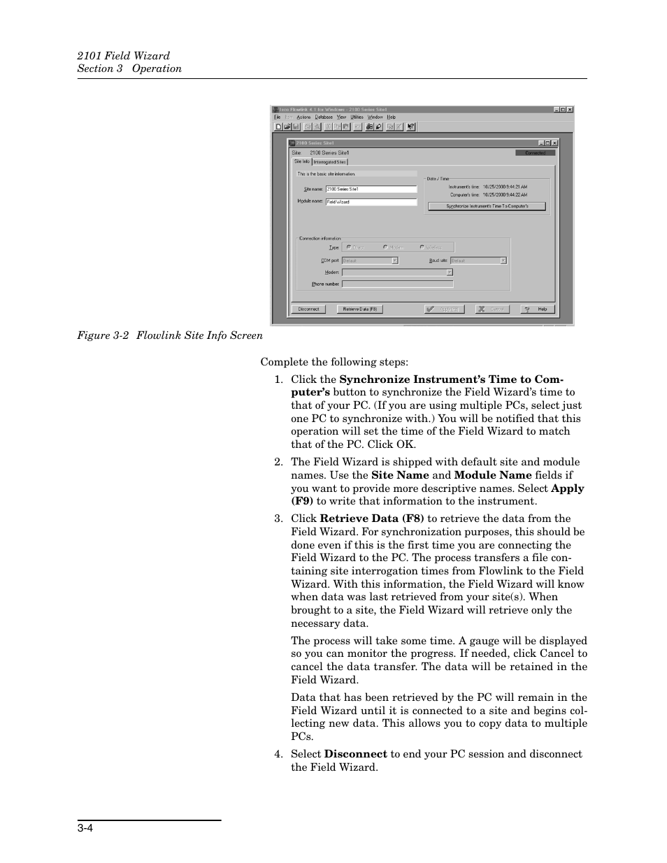 2 flowlink site info screen -4 | Teledyne Field Wizard 2101 User Manual | Page 28 / 76