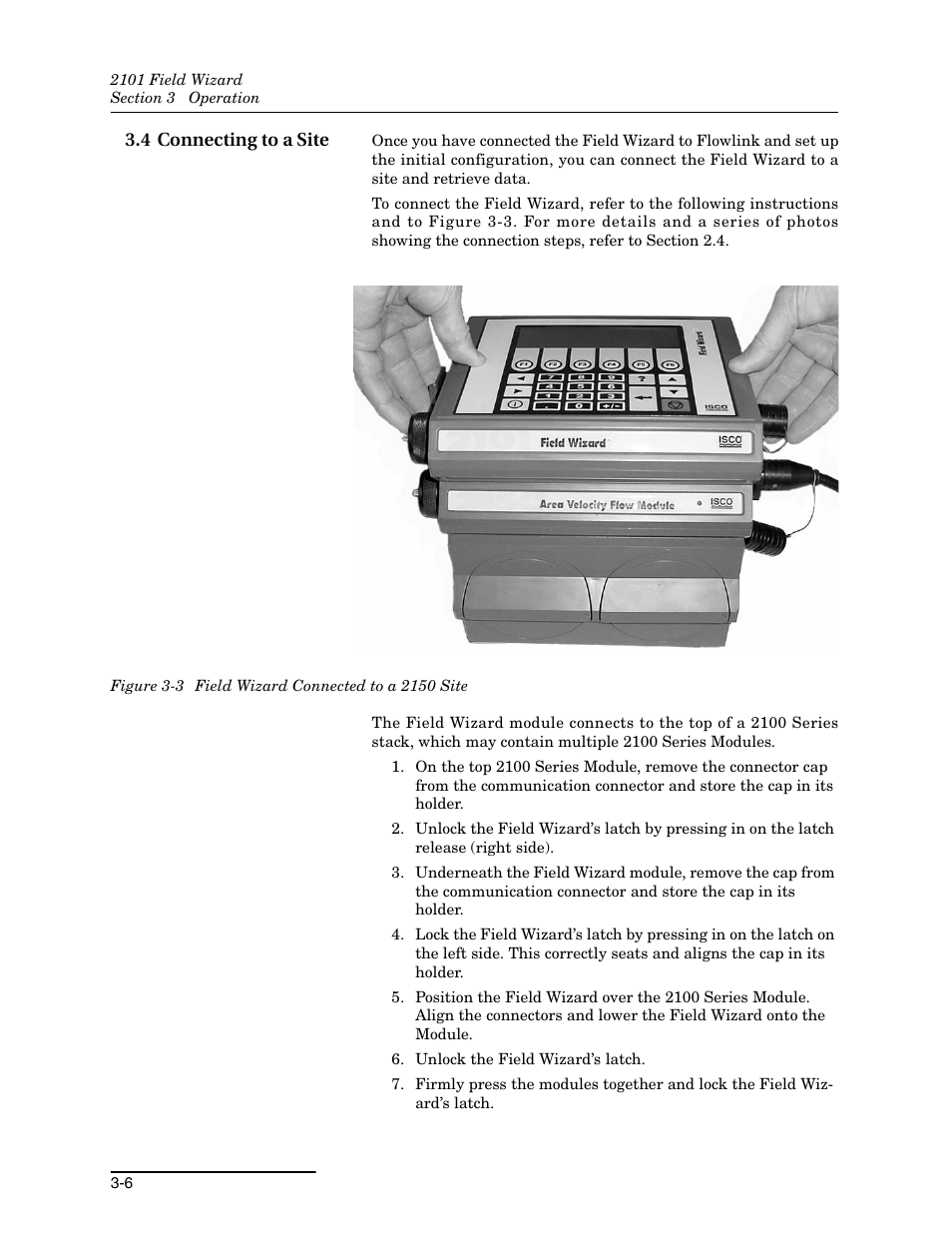 4 connecting to a site, 4 connecting to a site -6, 3 field wizard connected to a 2150 site -6 | Teledyne Field Wizard 2101 User Manual | Page 30 / 76