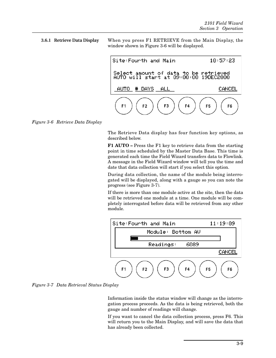 1 retrieve data display, 1 retrieve data display -9 | Teledyne Field Wizard 2101 User Manual | Page 33 / 76