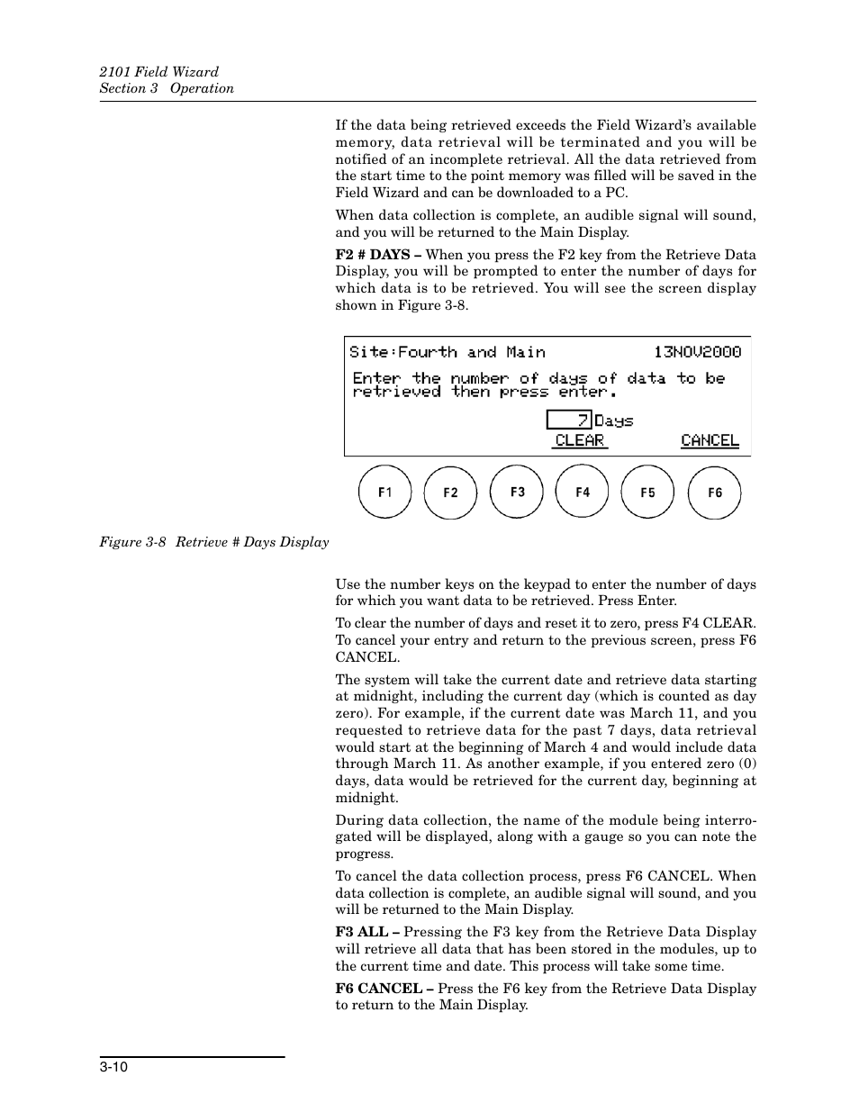 8 retrieve # days display -10 | Teledyne Field Wizard 2101 User Manual | Page 34 / 76