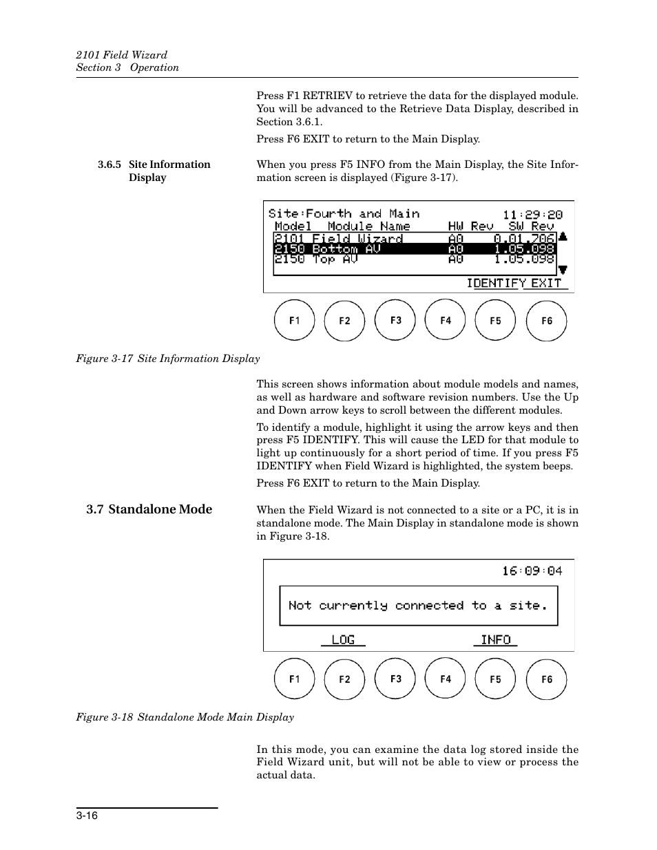 5 site information display, 7 standalone mode, 5 site information display -16 | 7 standalone mode -16 | Teledyne Field Wizard 2101 User Manual | Page 40 / 76