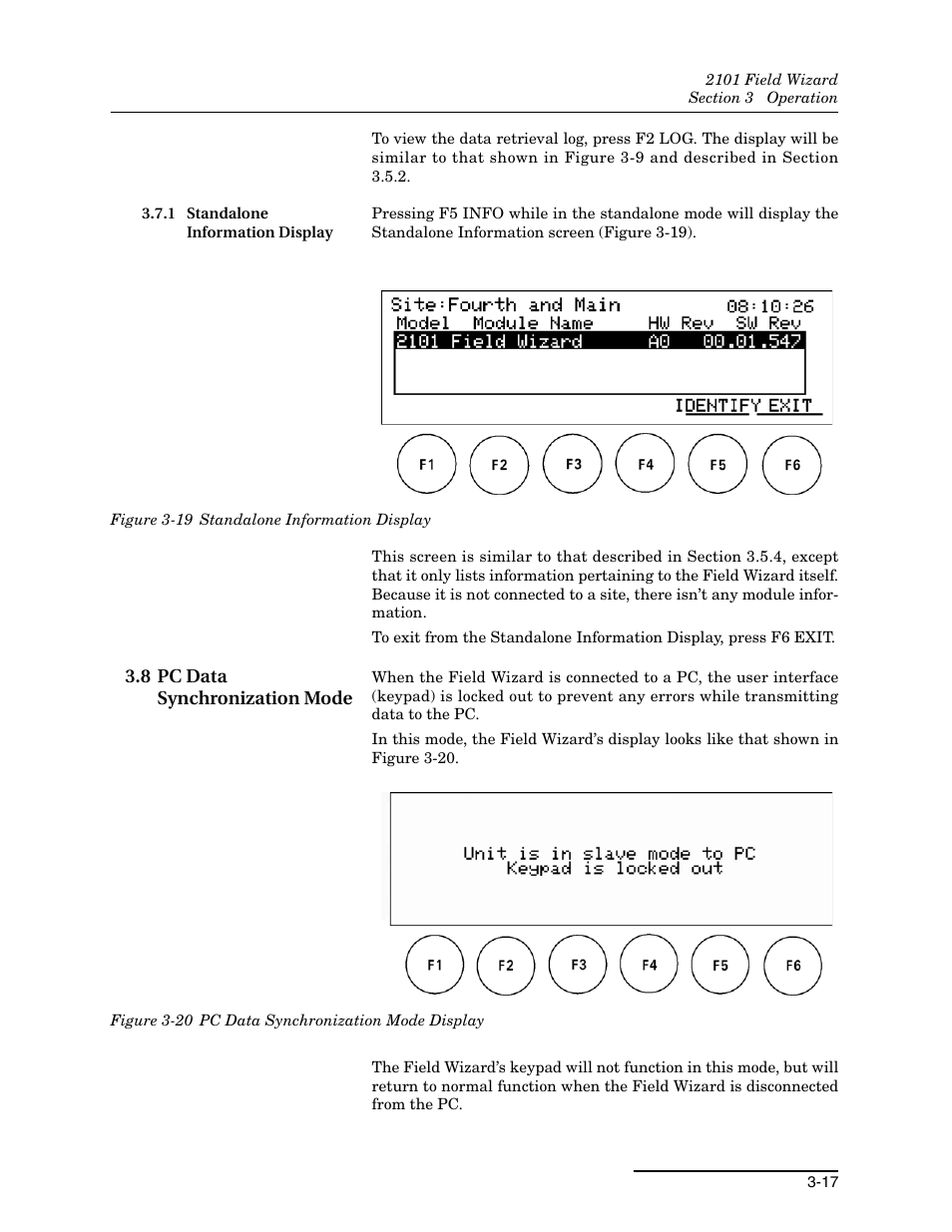 1 standalone information display, 8 pc data synchronization mode, 1 standalone information display -17 | 8 pc data synchronization mode -17 | Teledyne Field Wizard 2101 User Manual | Page 41 / 76