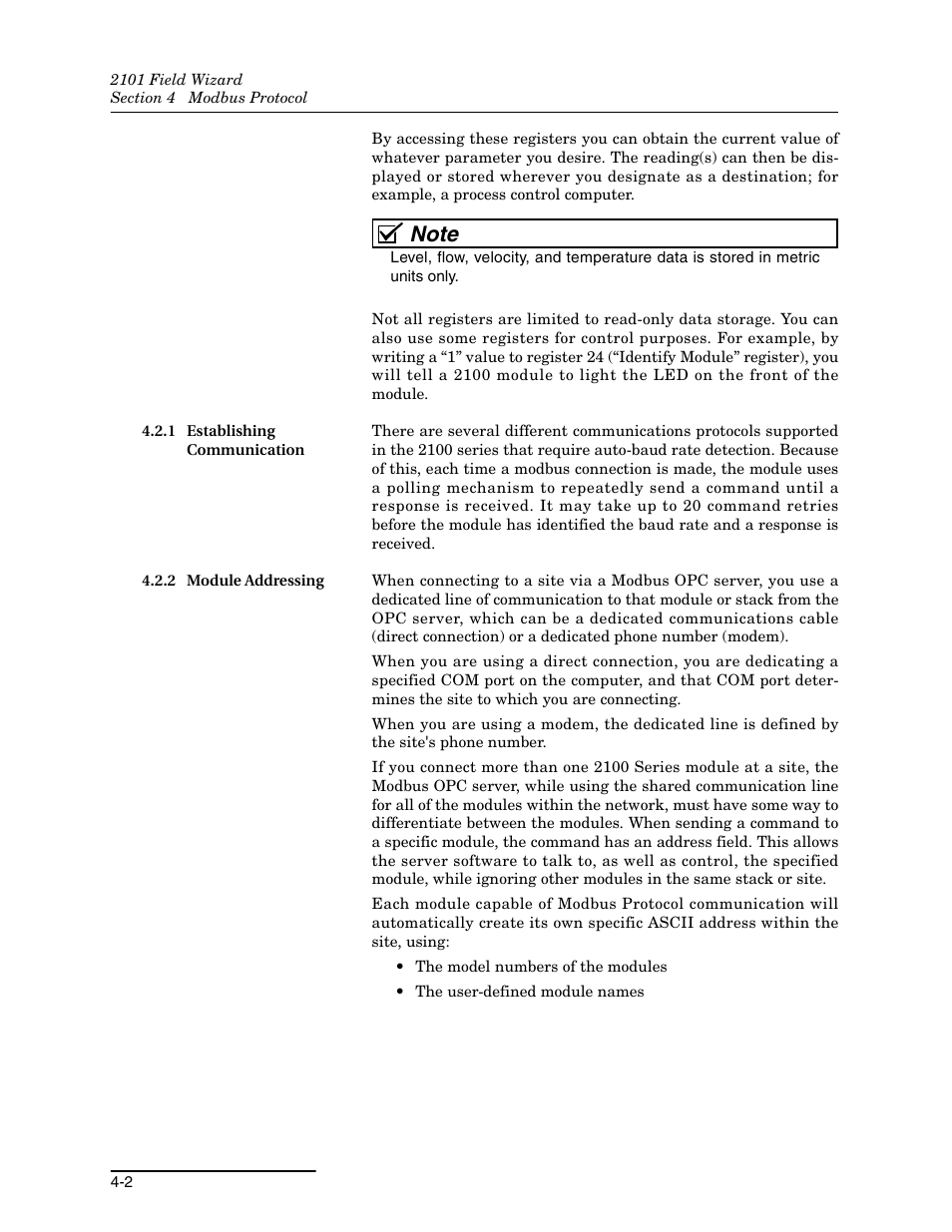 1 establishing communication, 2 module addressing | Teledyne Field Wizard 2101 User Manual | Page 44 / 76