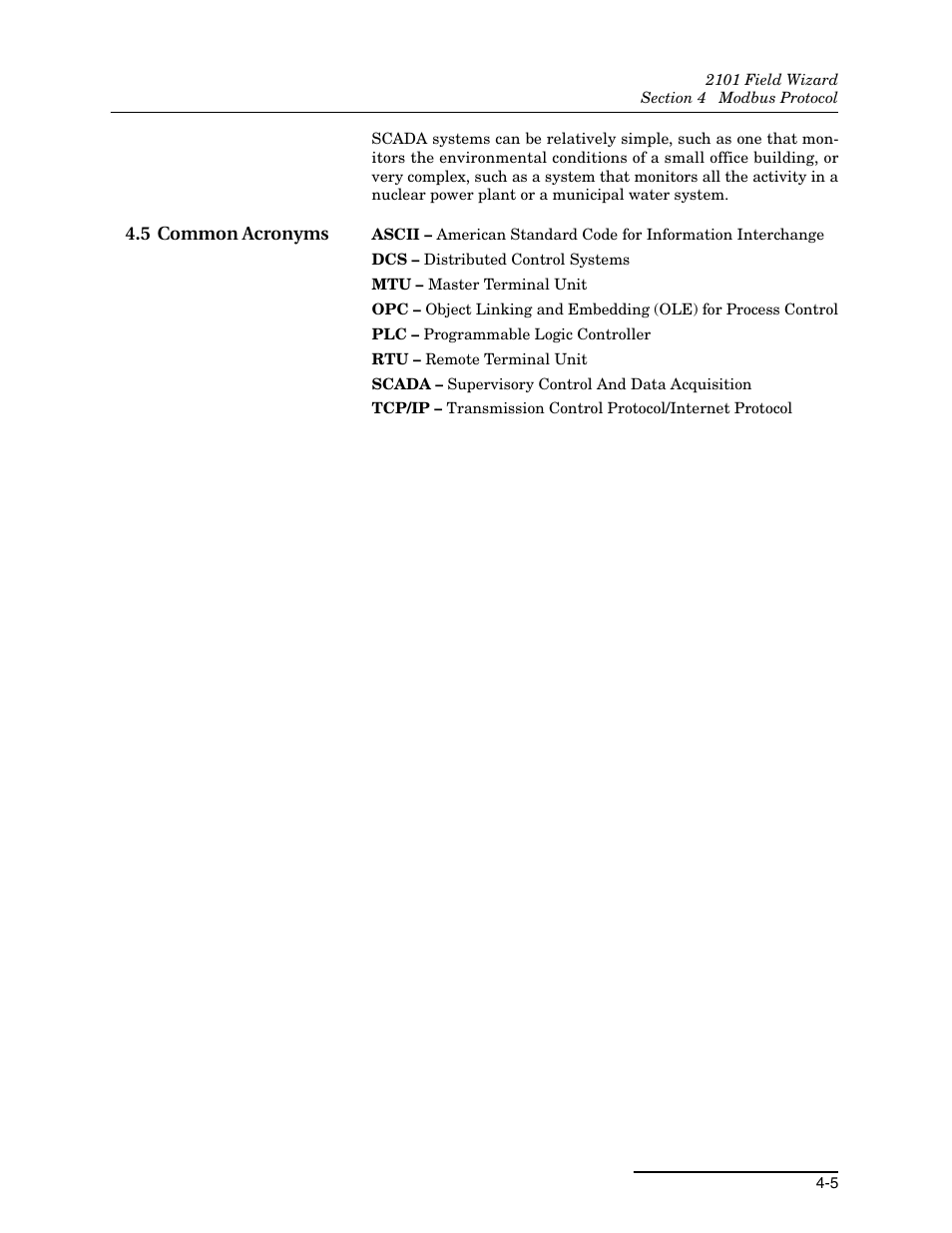 5 common acronyms, 5 common acronyms -5, Through 4.5 give a | D 4.5 | Teledyne Field Wizard 2101 User Manual | Page 47 / 76