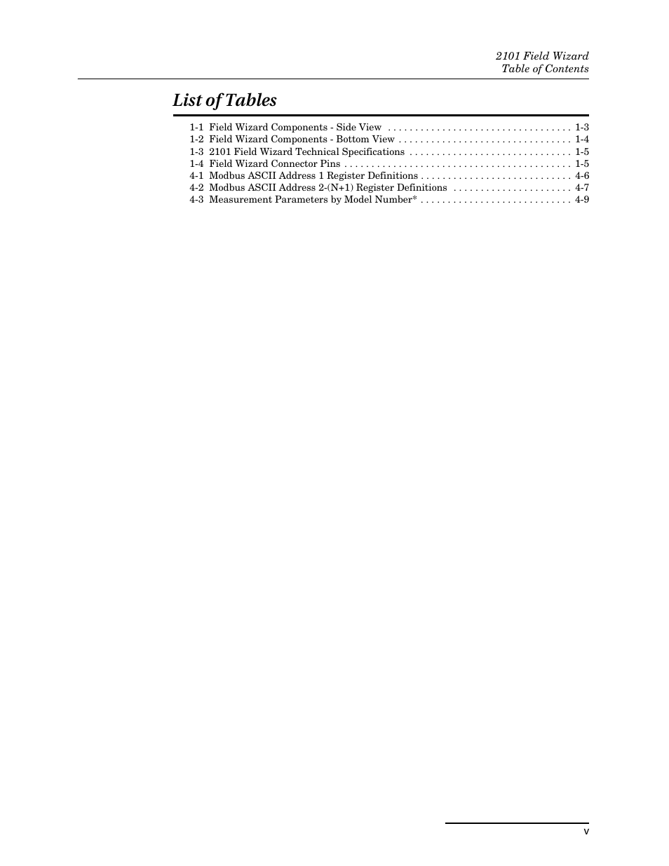 List of tables | Teledyne Field Wizard 2101 User Manual | Page 7 / 76