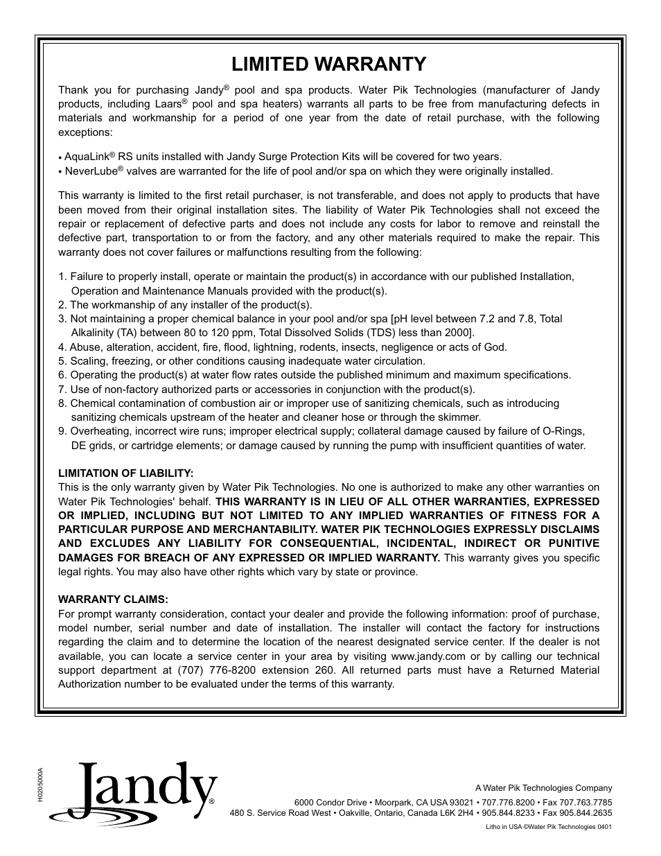 Limited warranty | Teledyne EHE User Manual | Page 34 / 34