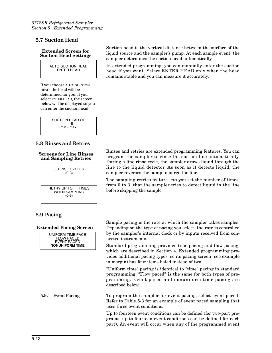 7 suction head, 8 rinses and retries, 9 pacing | 1 event pacing, 1 event pacing -12 | Teledyne 6712SR User Manual | Page 100 / 224