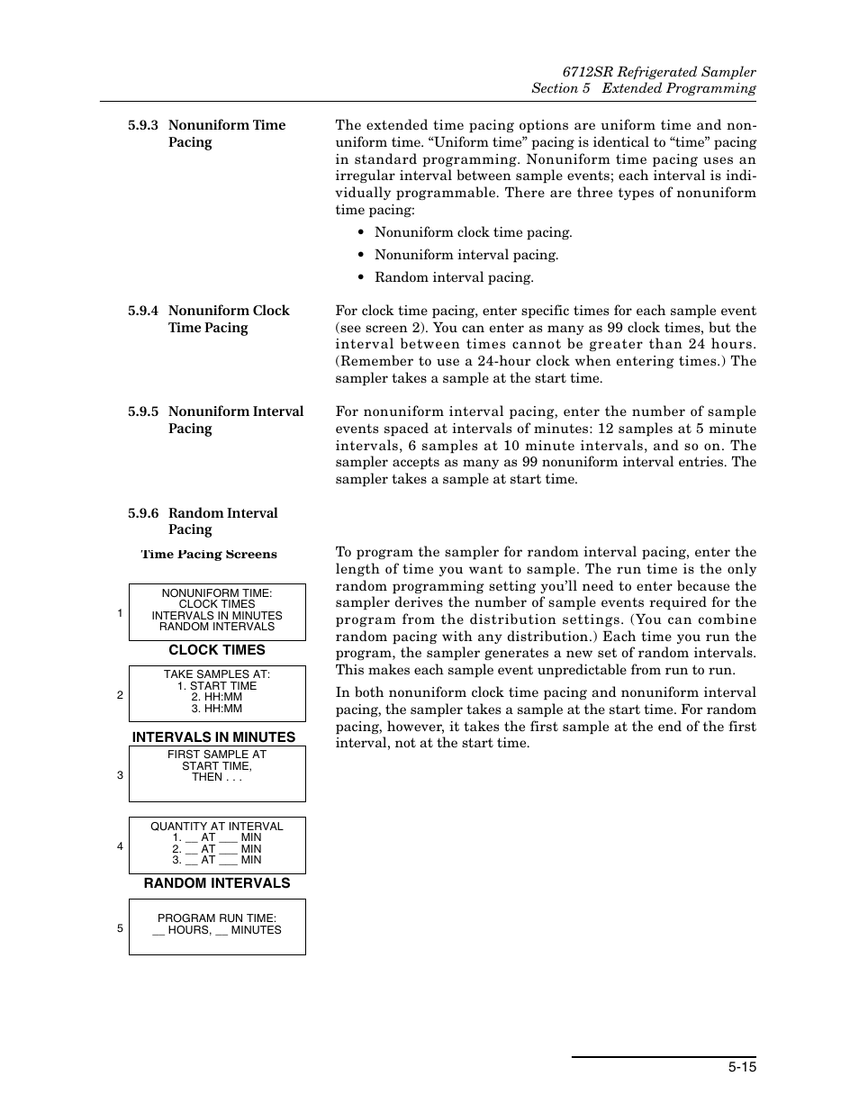 3 nonuniform time pacing, 4 nonuniform clock time pacing, 5 nonuniform interval pacing | 6 random interval pacing | Teledyne 6712SR User Manual | Page 103 / 224