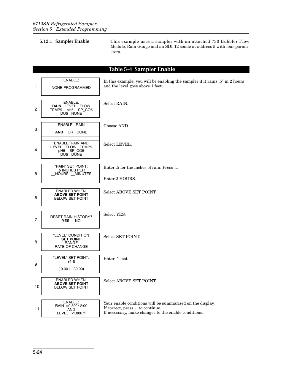 1 sampler enable, 1 sampler enable -24, 4 sampler enable -24 | Table 5-4 sampler enable | Teledyne 6712SR User Manual | Page 112 / 224