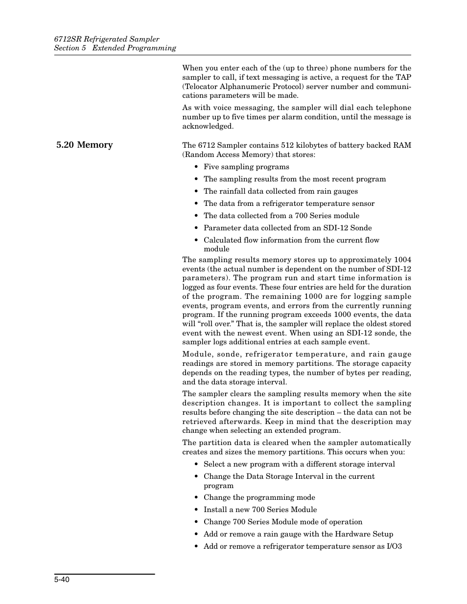 20 memory, 20 memory -40 | Teledyne 6712SR User Manual | Page 128 / 224