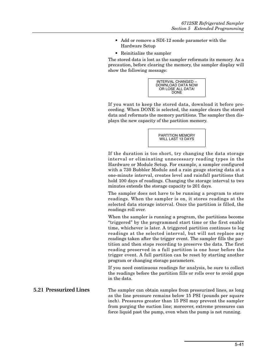 21 pressurized lines, 21 pressurized lines -41 | Teledyne 6712SR User Manual | Page 129 / 224