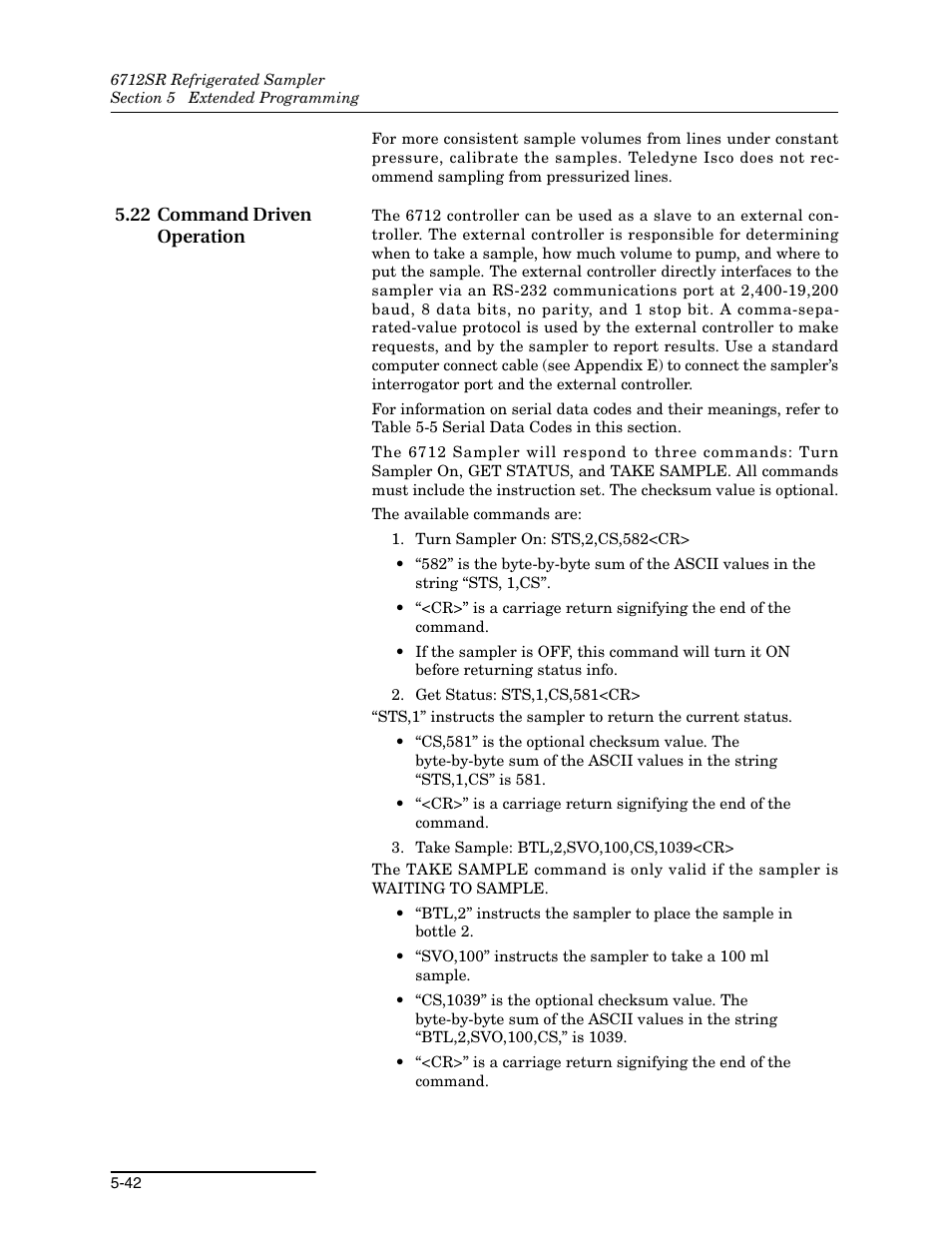 22 command driven operation, 22 command driven operation -42 | Teledyne 6712SR User Manual | Page 130 / 224