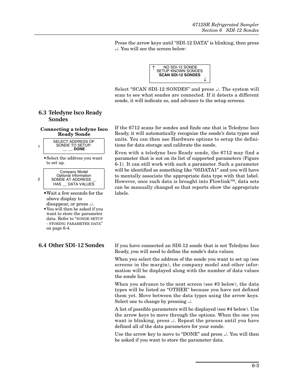 3 teledyne isco ready sondes, 4 other sdi-12 sondes | Teledyne 6712SR User Manual | Page 135 / 224