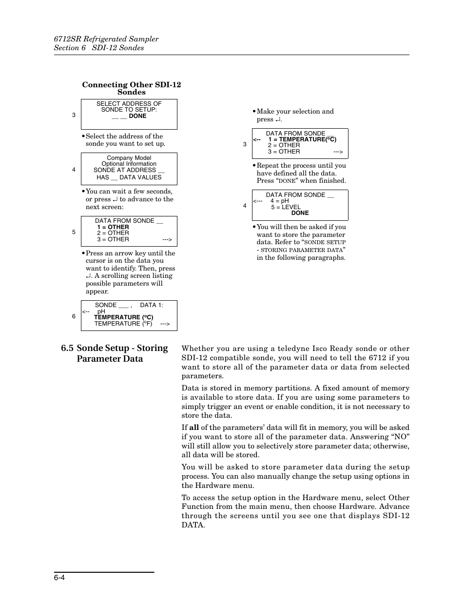 5 sonde setup - storing parameter data, 5 sonde setup - storing parameter data -4 | Teledyne 6712SR User Manual | Page 136 / 224