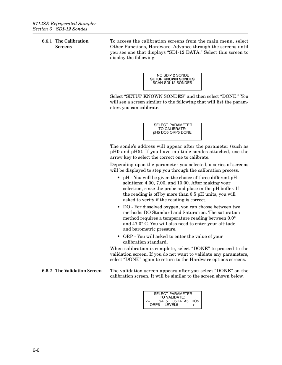 1 the calibration screens, 2 the validation screen | Teledyne 6712SR User Manual | Page 138 / 224