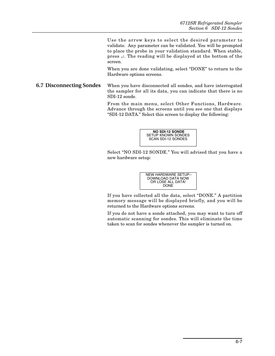 7 disconnecting sondes, 7 disconnecting sondes -7 | Teledyne 6712SR User Manual | Page 139 / 224