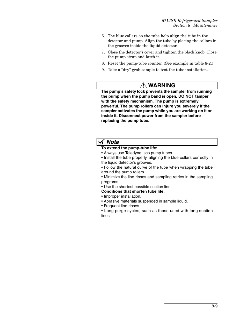 Warning | Teledyne 6712SR User Manual | Page 157 / 224