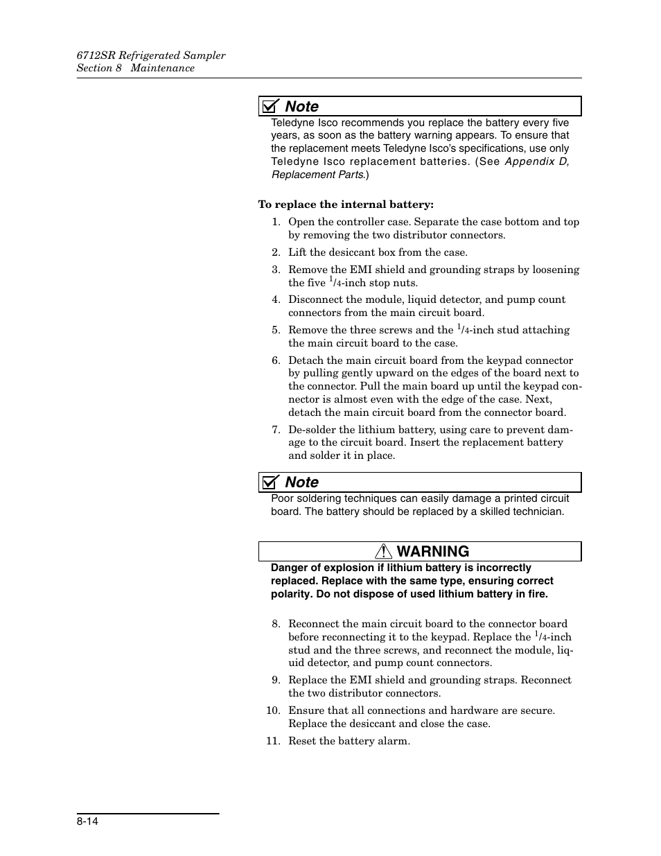 Warning | Teledyne 6712SR User Manual | Page 162 / 224