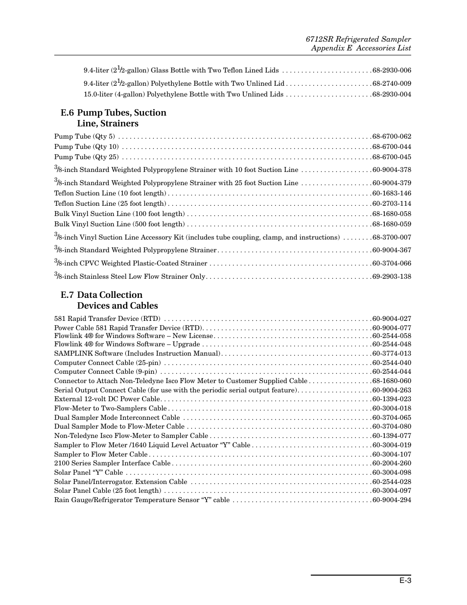 E.6 pump tubes, suction line, strainers, E.7 data collection devices and cables | Teledyne 6712SR User Manual | Page 215 / 224