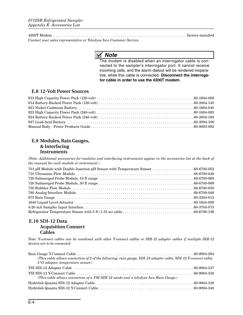 E.8 12-volt power sources, E.10 sdi-12 data acquisition connect cables | Teledyne 6712SR User Manual | Page 216 / 224