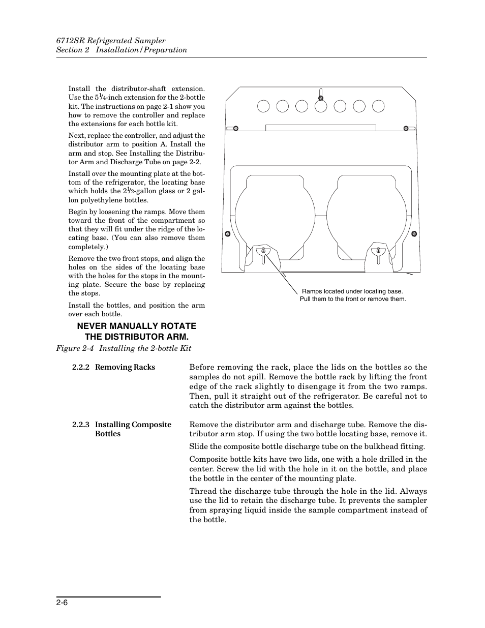 2 removing racks, 3 installing composite bottles, 4 installing the 2-bottle kit -6 | Teledyne 6712SR User Manual | Page 34 / 224