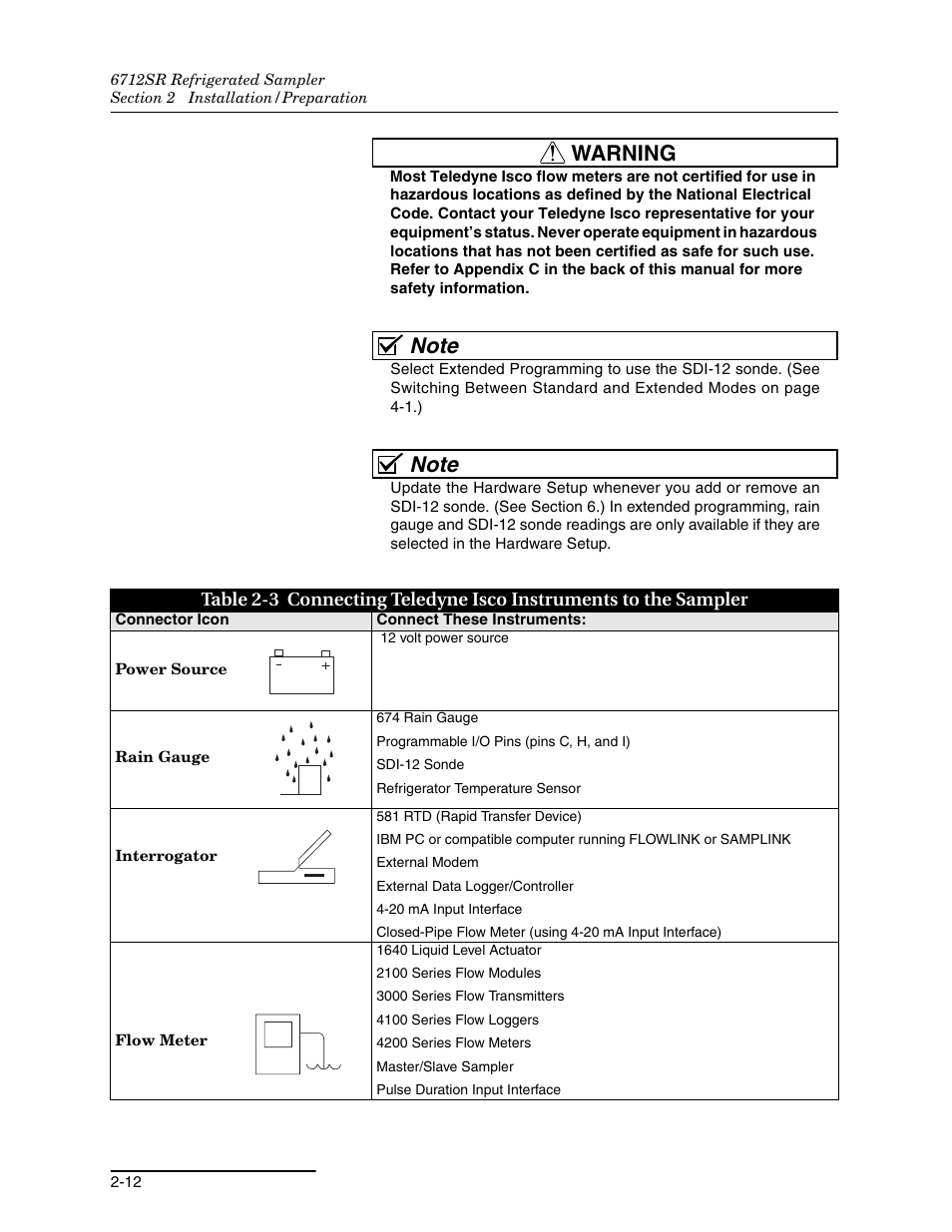 Warning | Teledyne 6712SR User Manual | Page 40 / 224