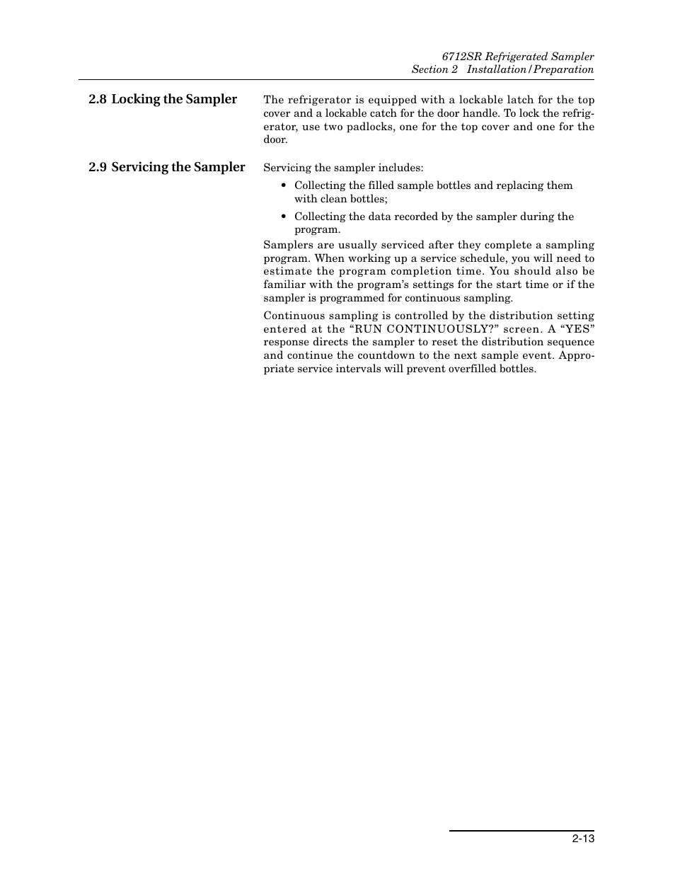 8 locking the sampler, 9 servicing the sampler | Teledyne 6712SR User Manual | Page 41 / 224