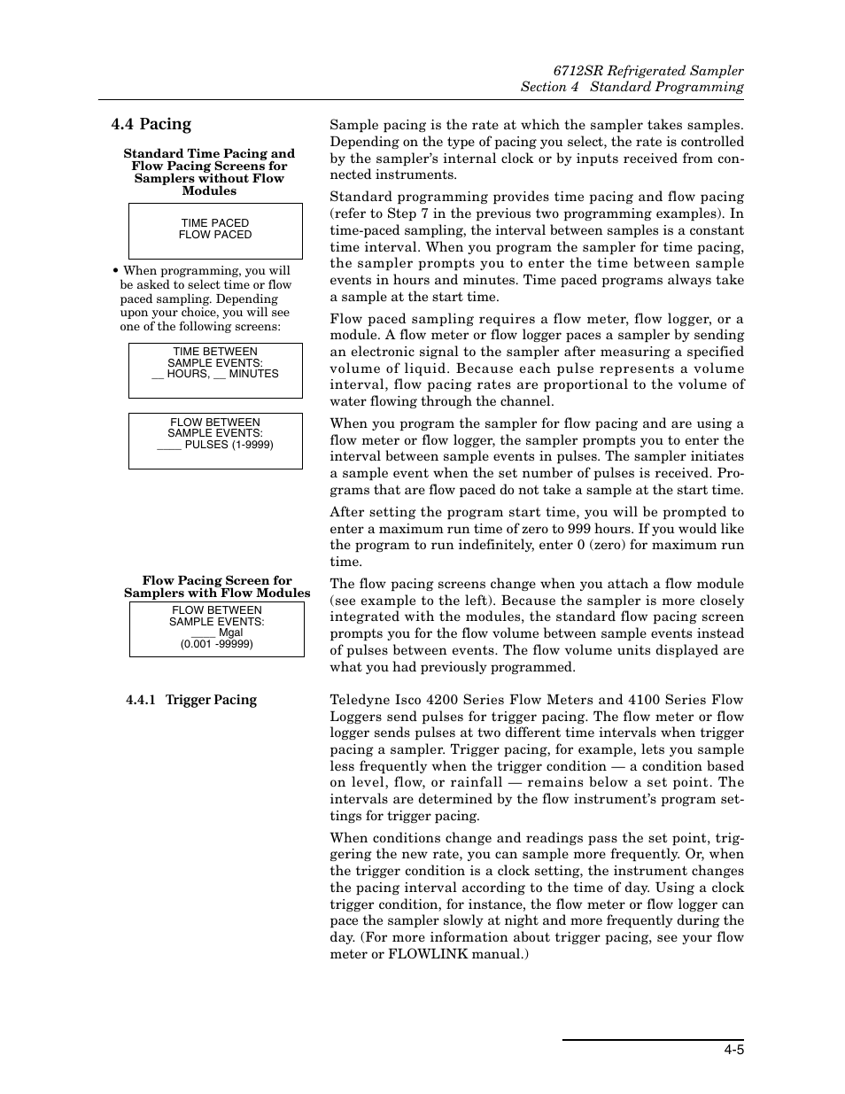 4 pacing, 1 trigger pacing, 4 pacing -5 | 1 trigger pacing -5 | Teledyne 6712SR User Manual | Page 59 / 224