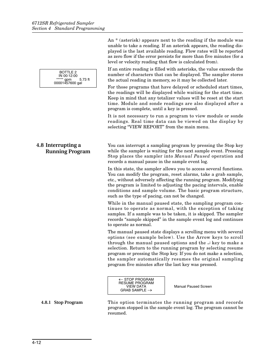 8 interrupting a running program, 1 stop program, 8 interrupting a running program -12 | 1 stop program -12 | Teledyne 6712SR User Manual | Page 66 / 224