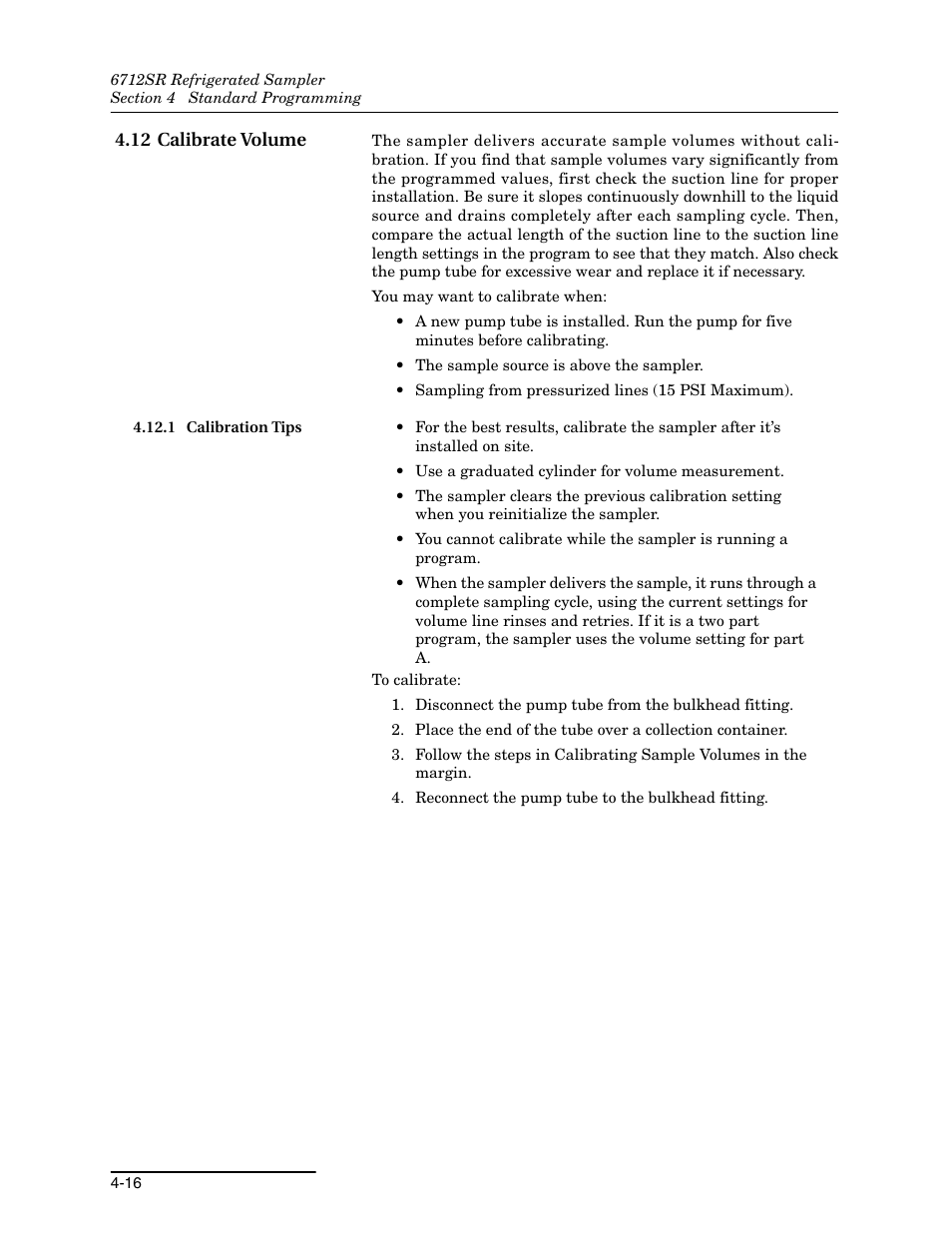 12 calibrate volume, 1 calibration tips, 12 calibrate volume -16 | 1 calibration tips -16 | Teledyne 6712SR User Manual | Page 70 / 224