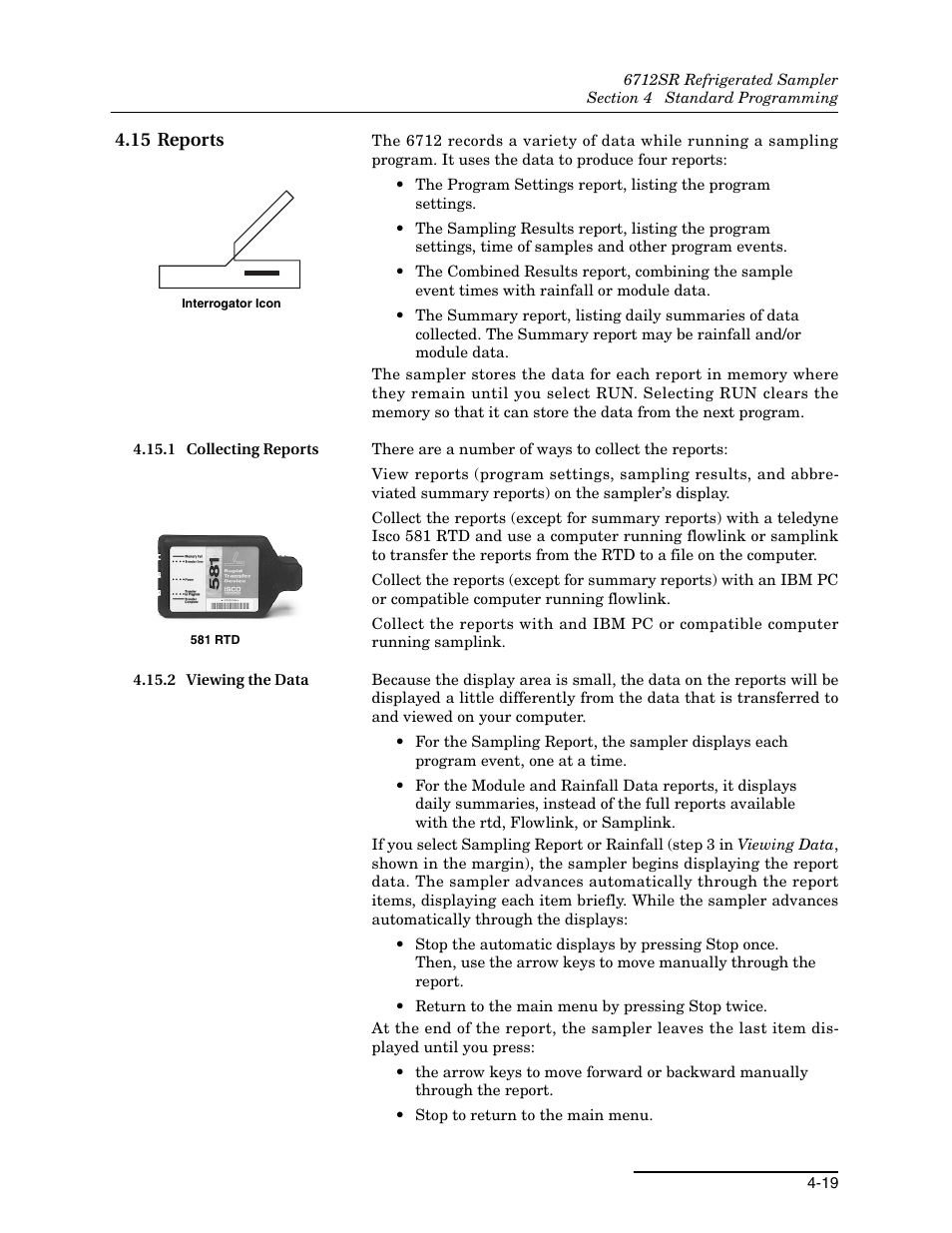 15 reports, 1 collecting reports, 2 viewing the data | 15 reports -19 | Teledyne 6712SR User Manual | Page 73 / 224