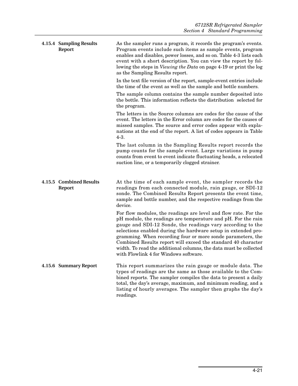 4 sampling results report, 5 combined results report, 6 summary report | Teledyne 6712SR User Manual | Page 75 / 224