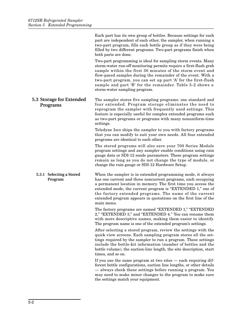 3 storage for extended programs, 1 selecting a stored program, 3 storage for extended programs -2 | 1 selecting a stored program -2 | Teledyne 6712SR User Manual | Page 90 / 224