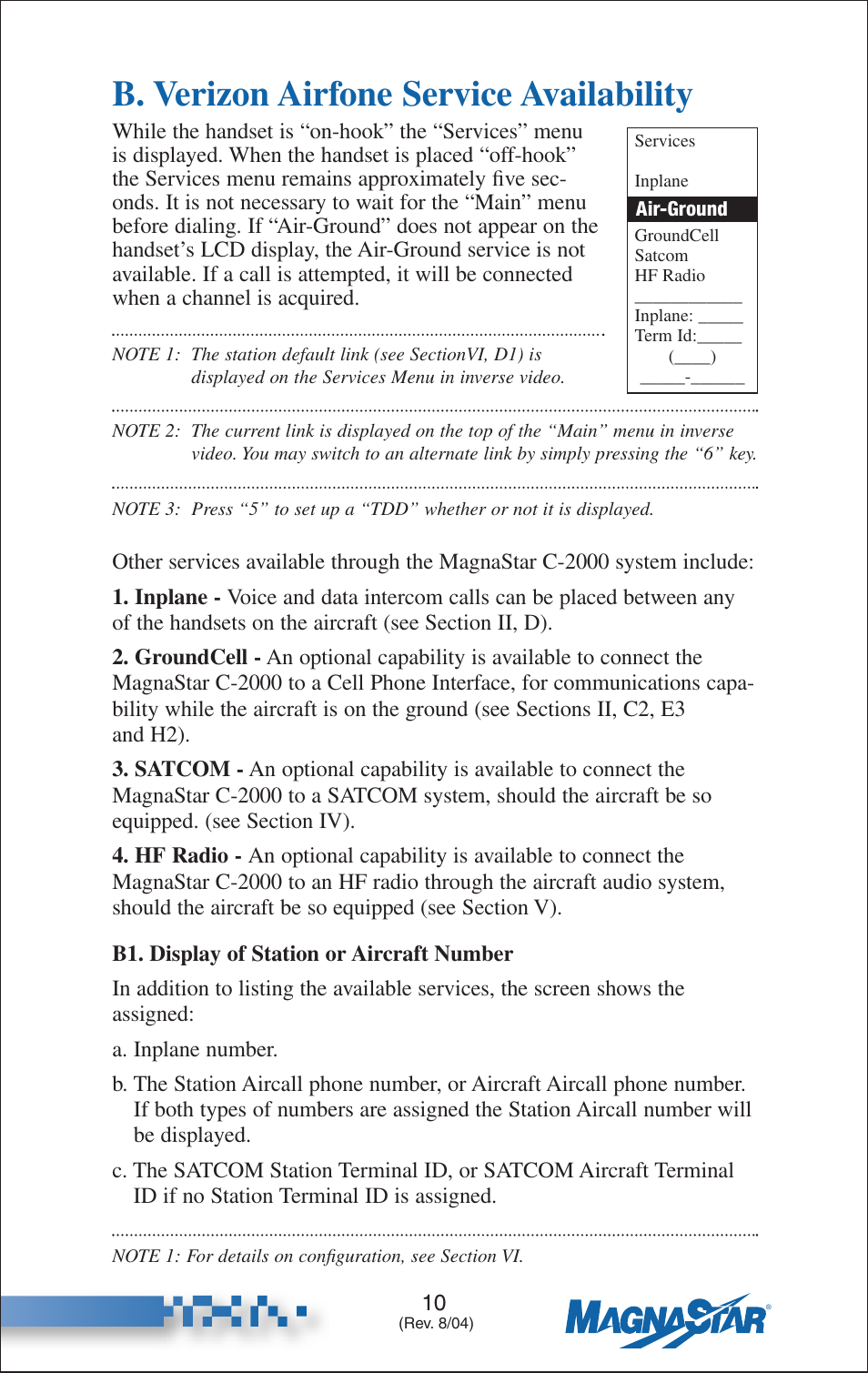 B. verizon airfone service availability, Display of station or aircraft number | Teledyne C-2000 User Manual | Page 19 / 100