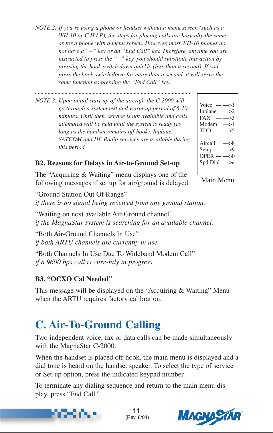 Reasons for delays in air-to-ground set-up, Ocxo cal needed, C. air-to-ground calling | Teledyne C-2000 User Manual | Page 20 / 100
