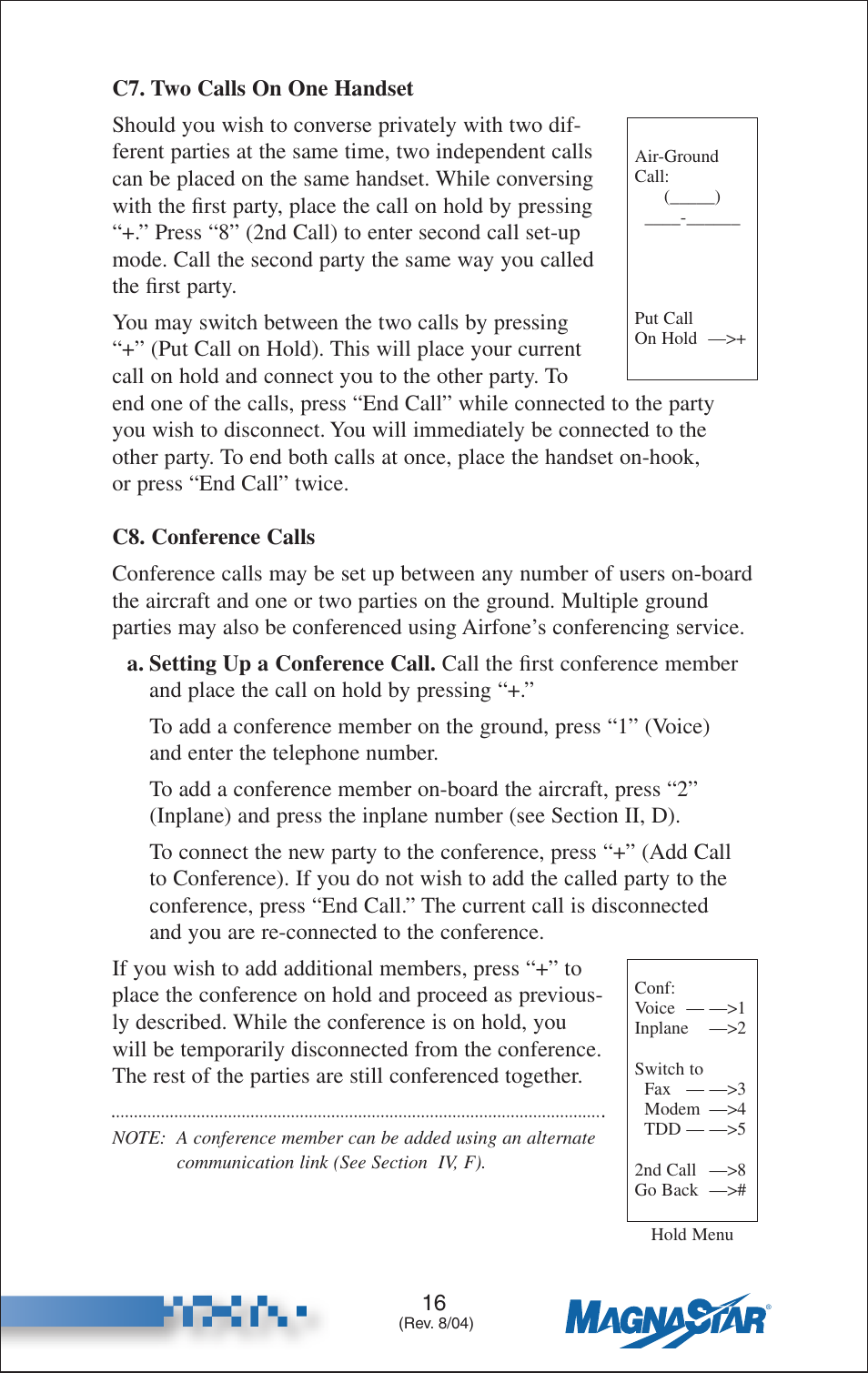 Two calls on one handset, Conference calls | Teledyne C-2000 User Manual | Page 25 / 100