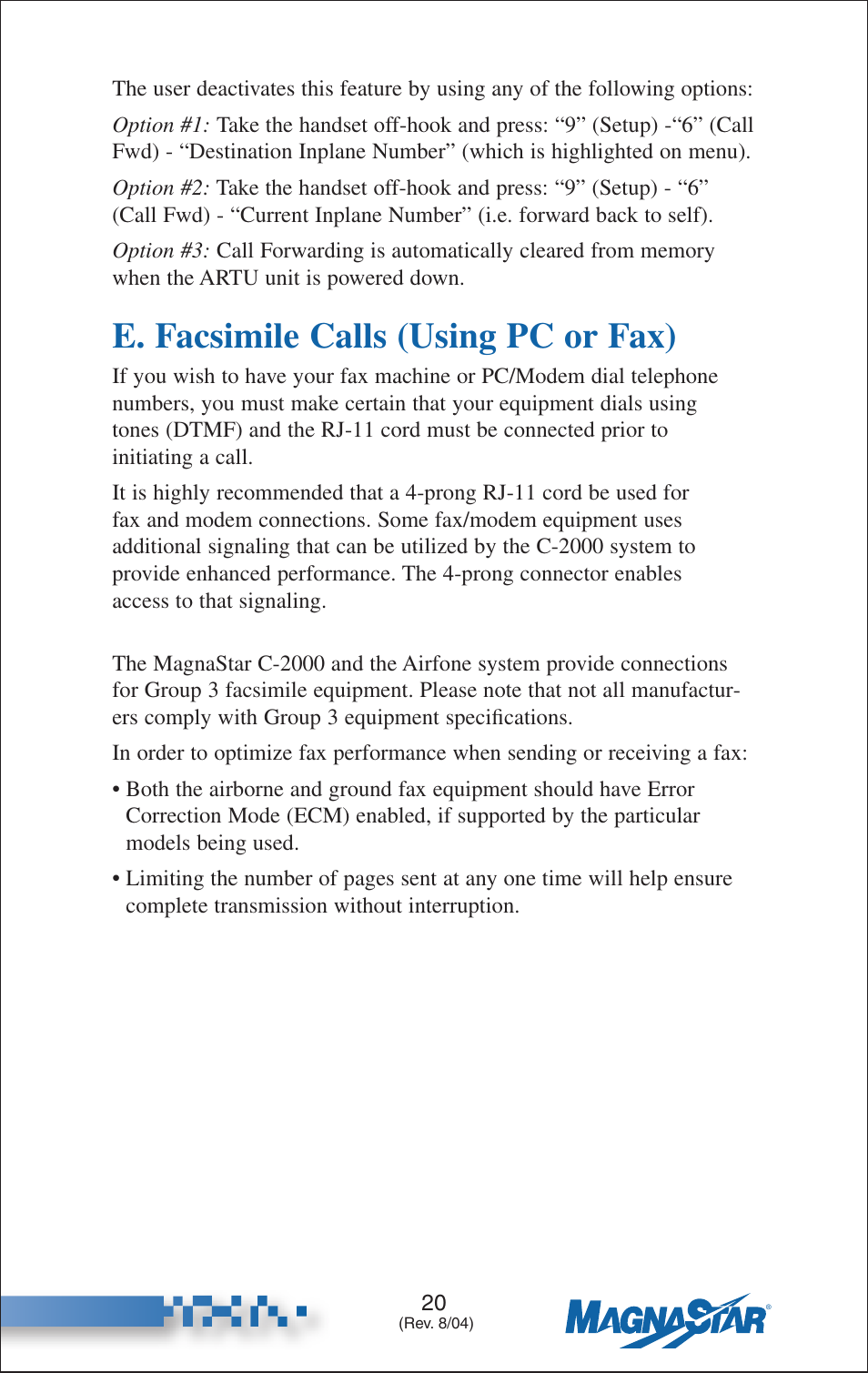 E. facsimile calls (using pc or fax) | Teledyne C-2000 User Manual | Page 29 / 100