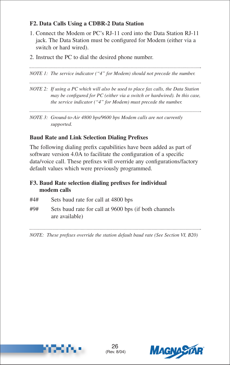 Data calls using a cdbr-2 data station, Baud rate selection prefixes for ind. modem, Calls | Teledyne C-2000 User Manual | Page 35 / 100