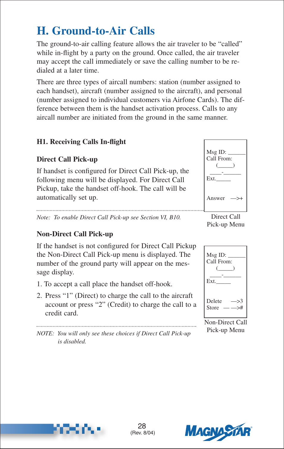 H. ground-to-air calls, Receiving calls in-flight | Teledyne C-2000 User Manual | Page 37 / 100