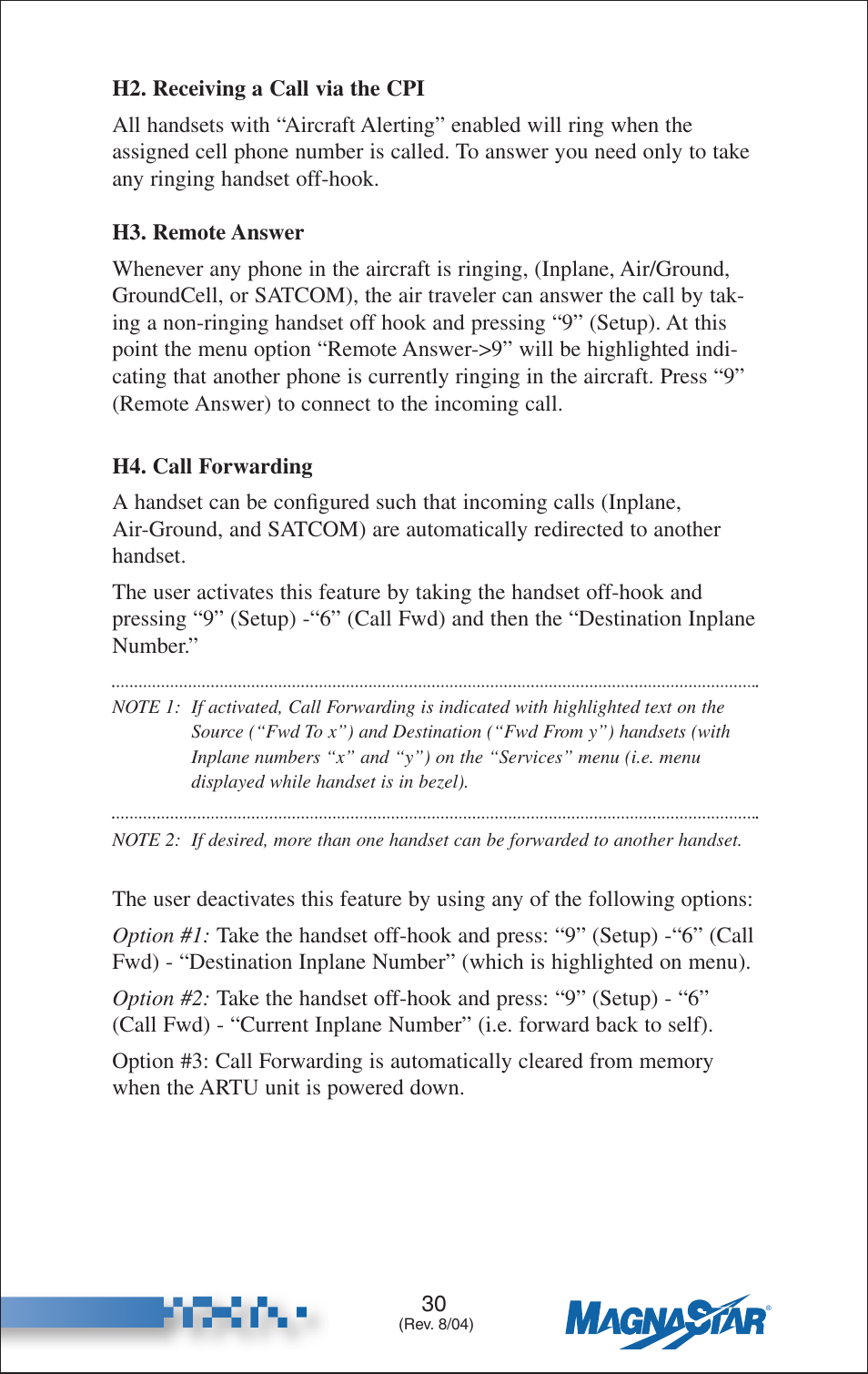 Receiving a call via the cpi, Remote answer, Call forwarding | Teledyne C-2000 User Manual | Page 39 / 100