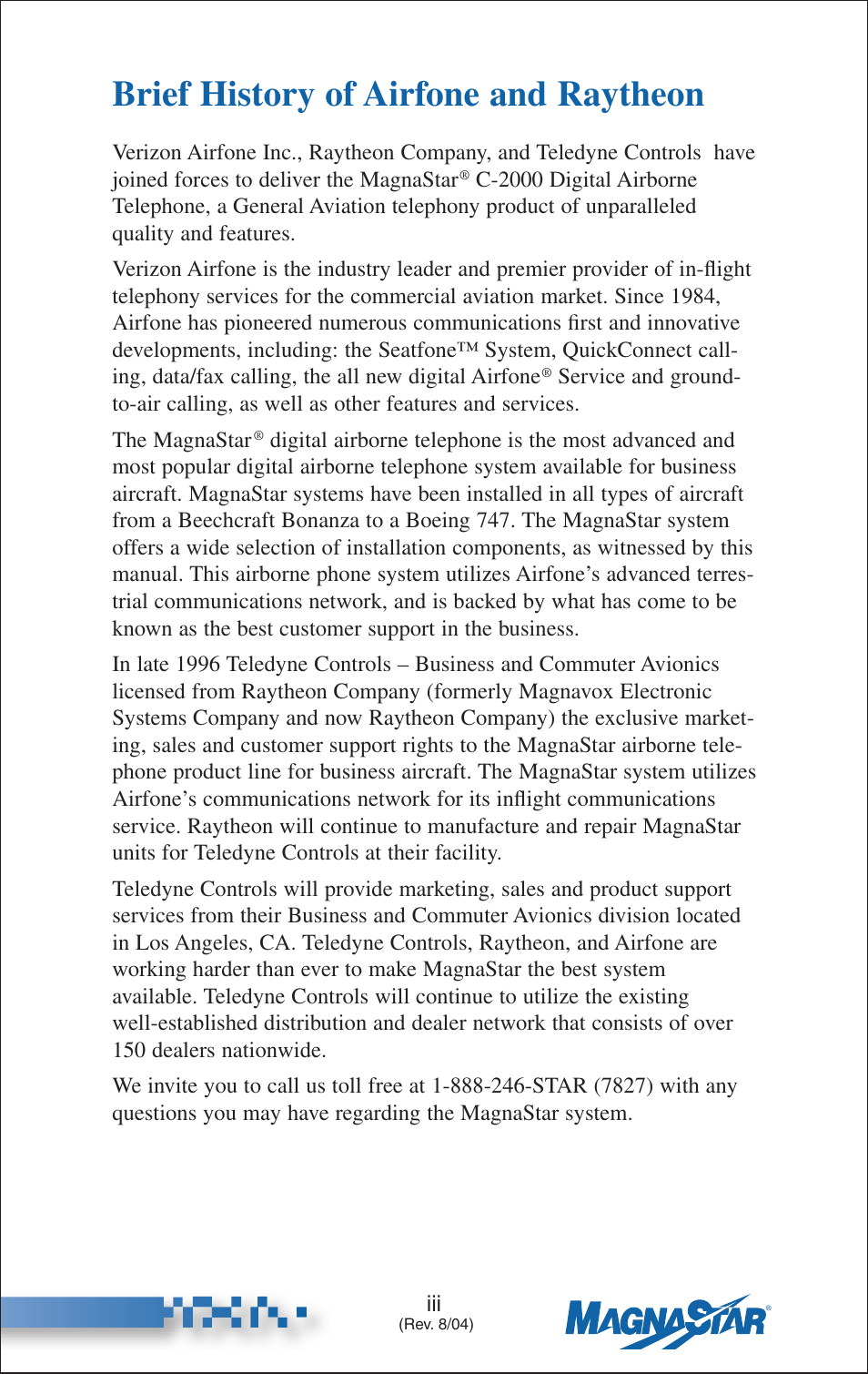 Brief history of airfone and raytheon | Teledyne C-2000 User Manual | Page 4 / 100