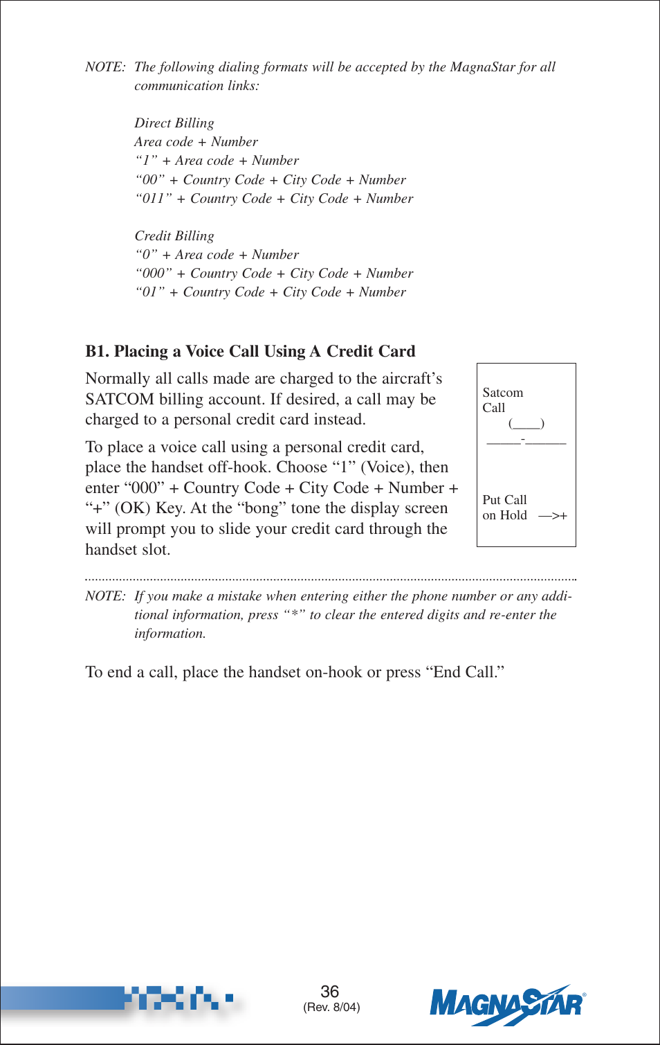 Placing a voice call using a credit card | Teledyne C-2000 User Manual | Page 47 / 100