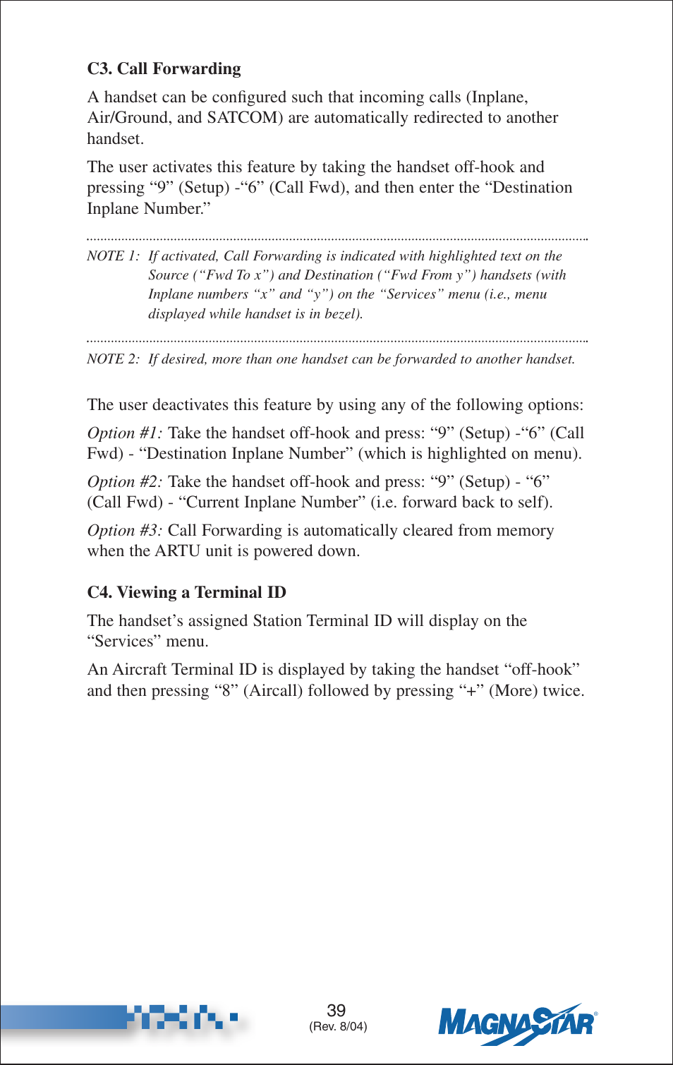 Call forwarding, C4. viewing a terminal id | Teledyne C-2000 User Manual | Page 50 / 100