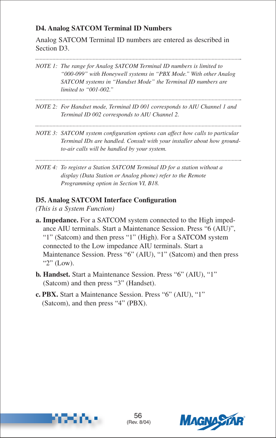 Analog satcom terminal id numbers, Analog satcom interface configuration | Teledyne C-2000 User Manual | Page 70 / 100