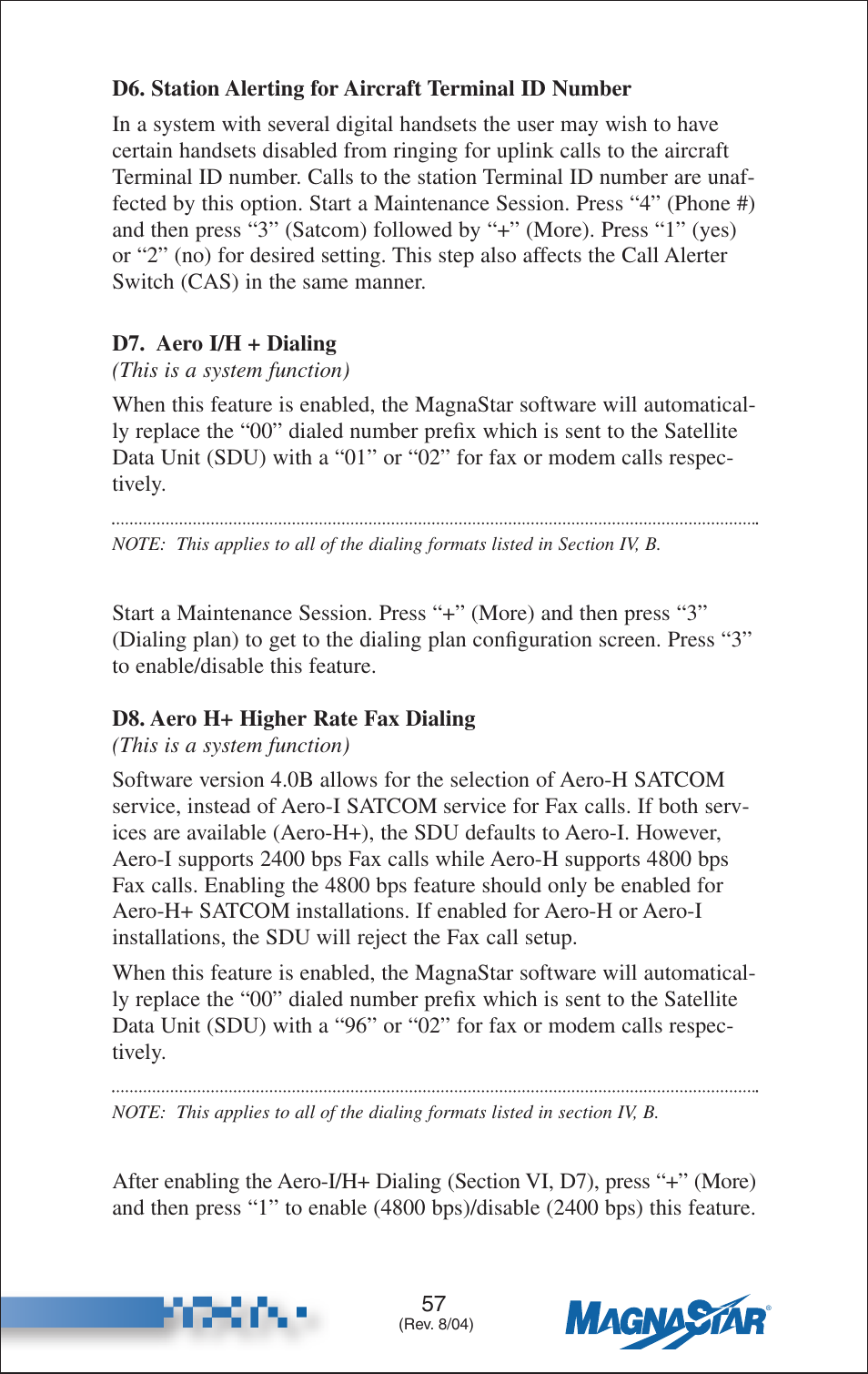 Station alerting for aircraft terminal id number, Aero i/h + dialin, Aero h+ higher rate fax dialing | Teledyne C-2000 User Manual | Page 71 / 100
