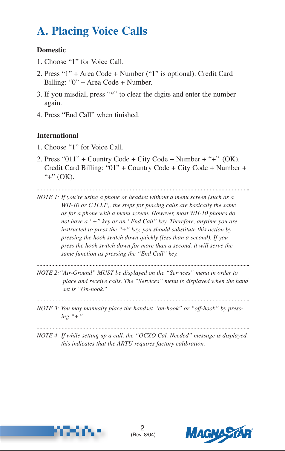 A. placing voice calls | Teledyne C-2000 User Manual | Page 9 / 100