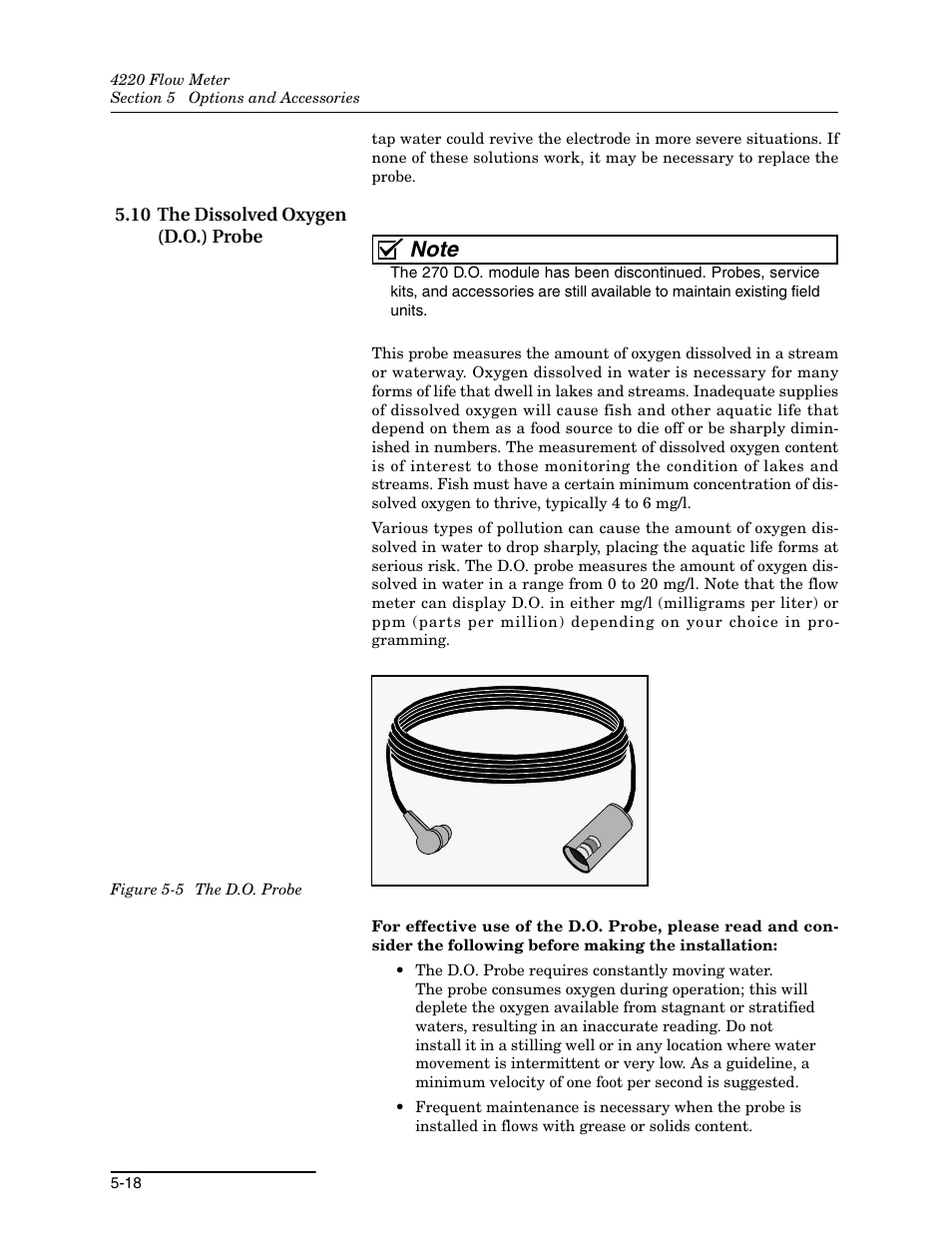 10 the dissolved oxygen (d.o.) probe, 10 the dissolved oxygen (d.o.) probe -18, 5 the d.o. probe -18 | Teledyne 4220 User Manual | Page 126 / 198