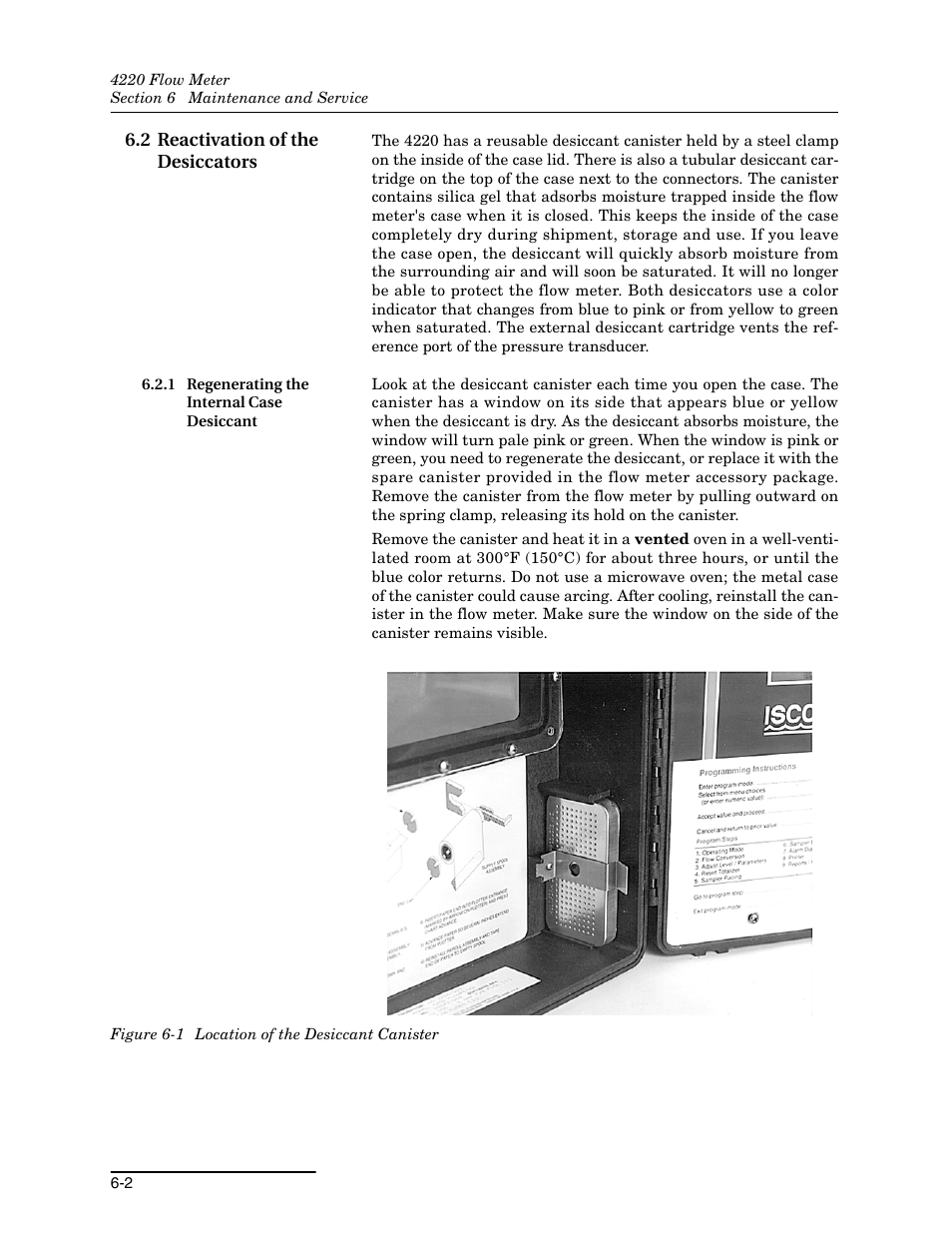 2 reactivation of the desiccators, 1 regenerating the internal case desiccant, 2 reactivation of the desiccators -2 | 1 regenerating the internal case desiccant -2, 1 location of the desiccant canister -2 | Teledyne 4220 User Manual | Page 136 / 198