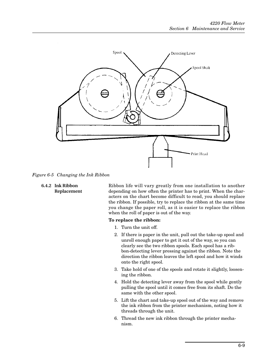 2 ink ribbon replacement, 2 ink ribbon replacement -9, 5 changing the ink ribbon -9 | Teledyne 4220 User Manual | Page 143 / 198